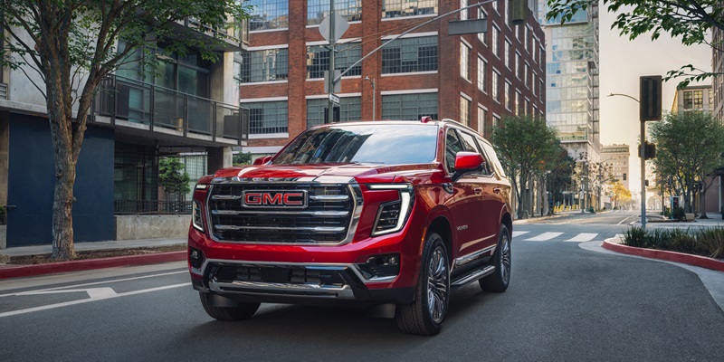 A 2026 GMC Yukon seen being driven through a business district street in Emporia, VA
